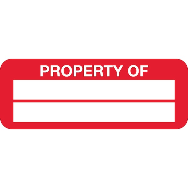 Lustre-Cal Property ID Label PROPERTY OF Polyester Dark Red 2in x 0.75in 2 Blank No Pads, 100PK 253744Pe2Rd0000 - main